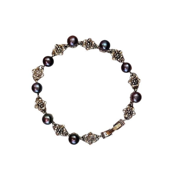 Silver Flower Tahitian Pearl Bracelet 7.5"L New - Picture 7 of 7